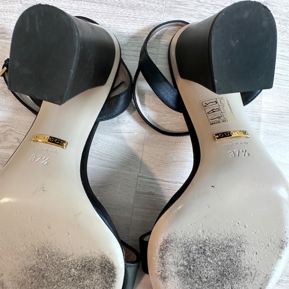 Gucci Marmont GG Gold Logo Black Leather Ankle Strap Block Heels Sandals size 7 - Picture 4 of 5